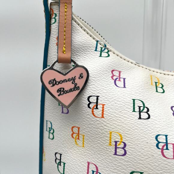 DOONEY & BOURKE Rainbow Monogram Leather Shoulder Bag with Rare Heart Hangtag - Picture 4 of 10